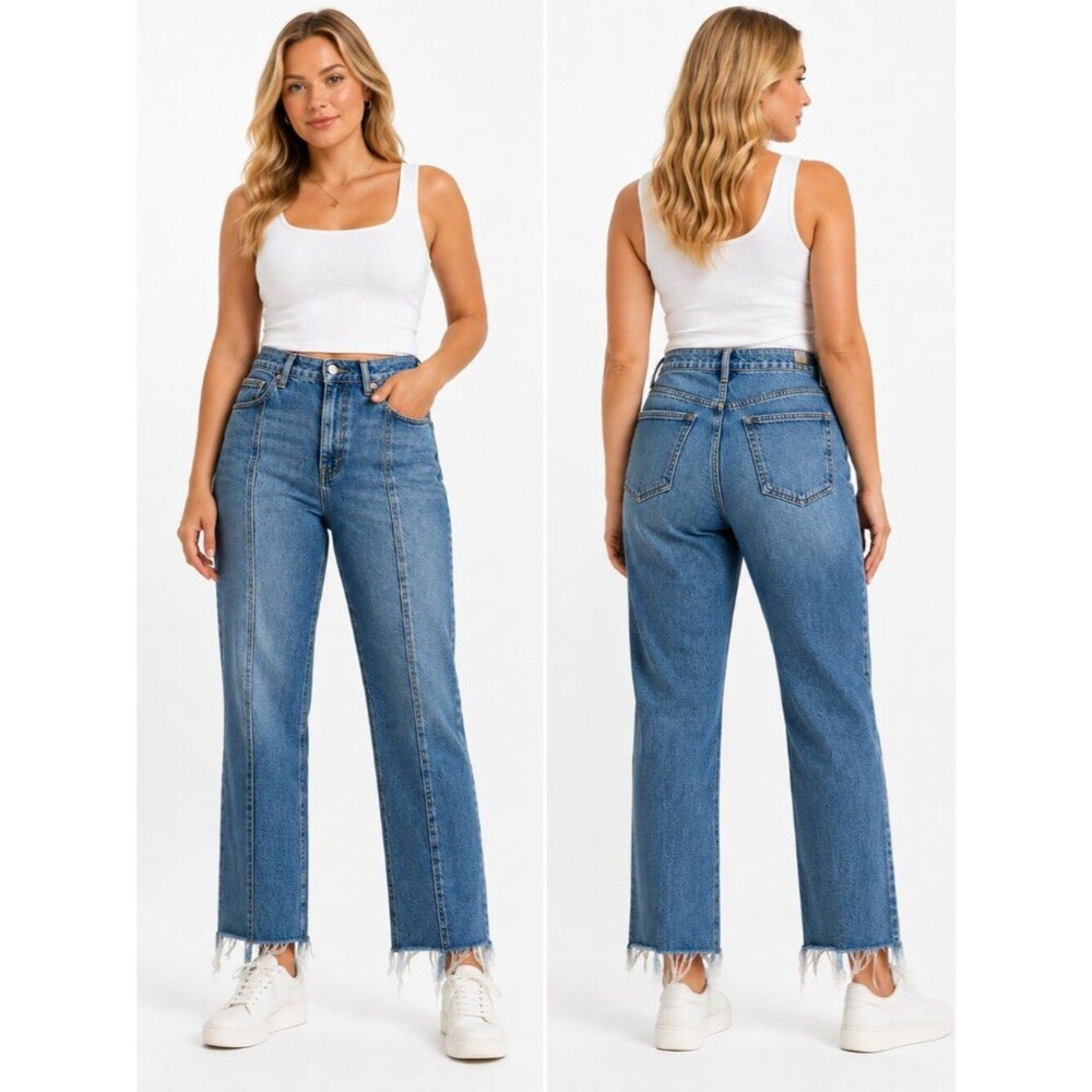 GAP Cheeky Straight High Rise Jeans Women Light Wash Raw Hem Tall Size 28 6T